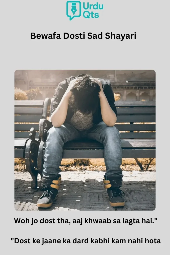 Heartbreaking Bewafa Dosti Shayari in Hindi and Roman Urdu showing betrayal and sadness in friendship